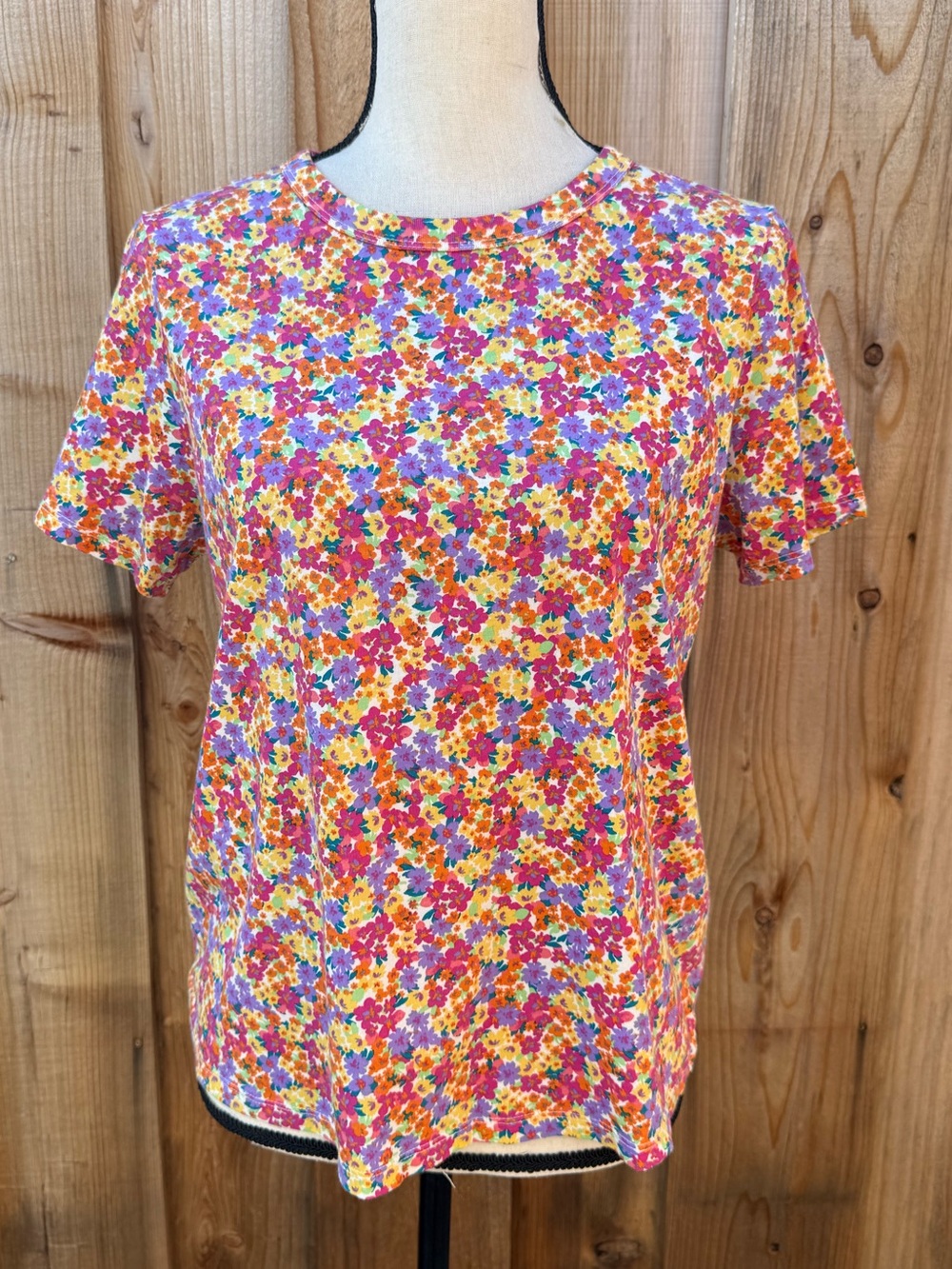 Old Navy Multicolor Floral Short Sleeve Tee - Pink Yellow Blue Orange